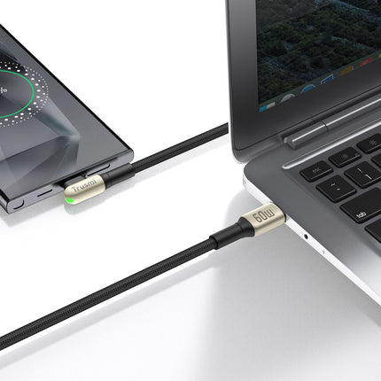 60W USB-C to USB-C Angled LED Zinc Alloy Braided Cable TRUSMI CA49-11 –– 1m – Black