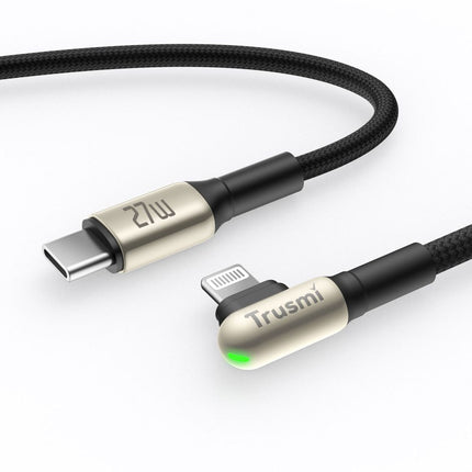 27W USB-C to Lightning Angled LED Zinc Alloy Braided Cable TRUSMI CA48-11  – 1m – Black