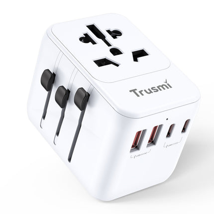 TRUSMI Univarsal Travel Adapter Charger 35W  – CH16-11 - 3C2A - USB-C + USB-A Fast Charging – UK/US/EU/AU Plugs – Compact & Portable Wall Adapter – White