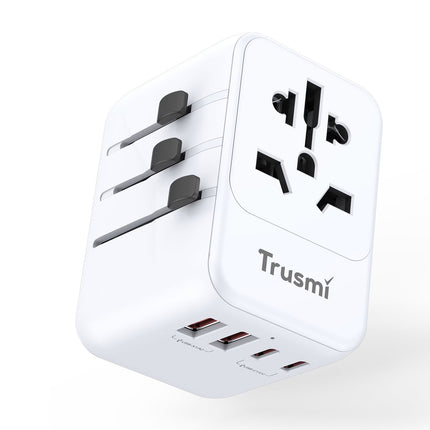 TRUSMI Univarsal Travel Adapter Charger 35W  – CH16-11 - 3C2A - USB-C + USB-A Fast Charging – UK/US/EU/AU Plugs – Compact & Portable Wall Adapter – White