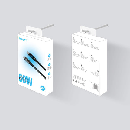 60W USB-C to USB-C Fast Charging Braided Cable – Trusmi CA38-106, PD Digital, Durable