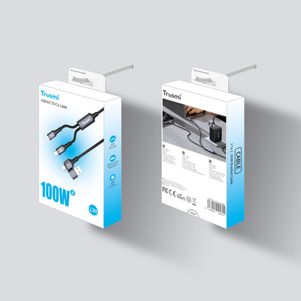 USB-C to Lightning 27W / USB-C to USB-C 100W Fast Charging Braided Cable TRUSMI CA39-01 – 1.2m – Black