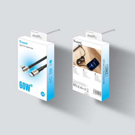 60W USB-C to USB-C Angled LED Zinc Alloy Braided Cable TRUSMI CA49-11 –– 1m – Black