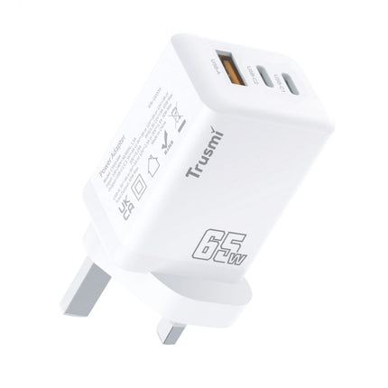 TRUSMI PD65W GaN Fast Charger CH03-044 – 1 USB-A + 2 USB-C Multi-Port Wall Adapter – High-Speed Charging for Laptop, Tablet