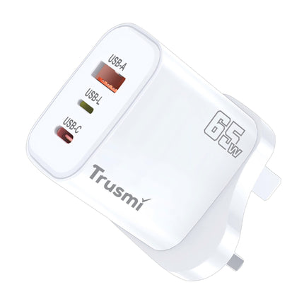 TRUSMI PD65W GaN Fast Charger CH13-081 – USB-C + USB-A + USB-L Multi-Port Charging Adapter – High-Speed Power