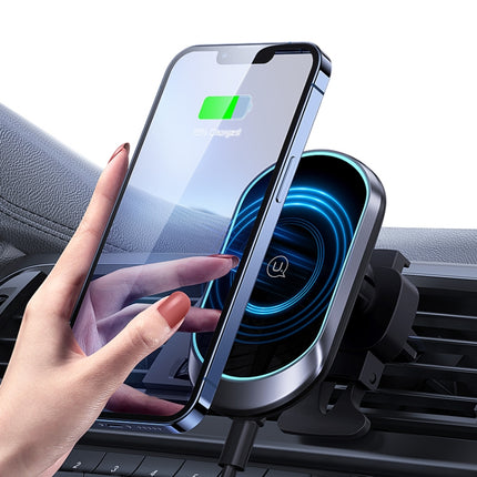 USAMS US-CD182 Magnetic Wireless Car Phone Holder – 15W Fast Charging, Universal Fit, Black