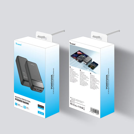 TRUSMI PB02-013 20000mAh Power Bank | 22.5W Fast Charging | Built-in iPhone & Type-C Cables | Digital Display – Black