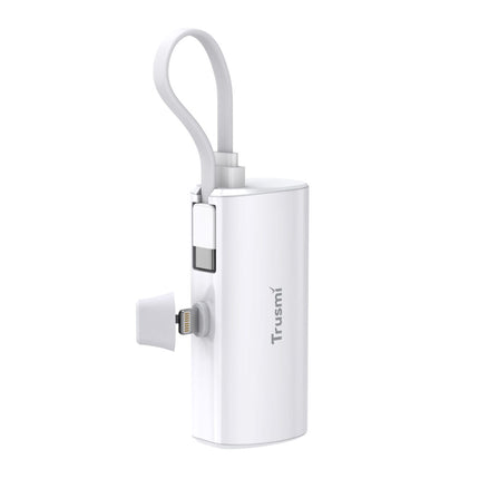 Trusmi PB16-02 Batterie Externe 5000 mAh – Power Bank Portable 5V/2,1A avec Support pour Câble Lightning & USB-C – Blanc