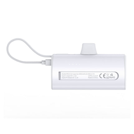 Trusmi PB16-02 Batterie Externe 5000 mAh – Power Bank Portable 5V/2,1A avec Support pour Câble Lightning & USB-C – Blanc