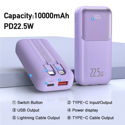 TRUSMI Ultra Mini 10000mAh Power Bank – 22.5W Fast Charging | Built-in Lightning & Type-C Cables | Digital Display