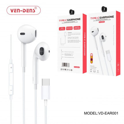 Ven-Dens High-Quality Type-C Wired In-Ear Earphones with Mic – White