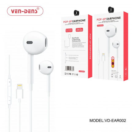 Pop-Up Wired Earphones with Lightning Connector for iPhone – High-Quality Sound & Mic
