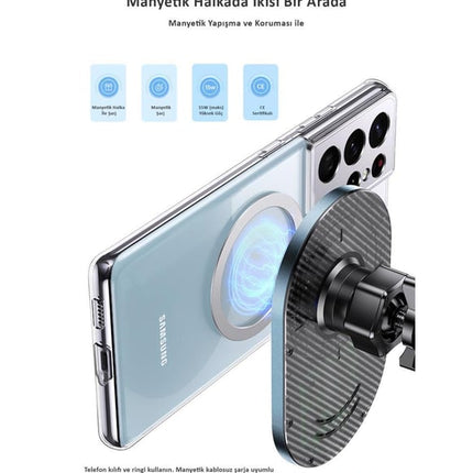 USAMS US-CD182 Magnetic Wireless Car Phone Holder – 15W Fast Charging, Universal Fit, Black