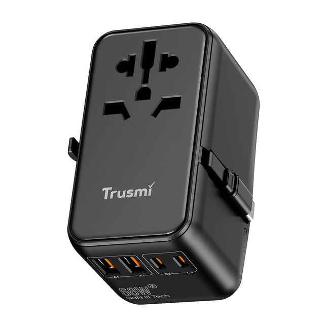 TRUSMI Universal Travel Adapter Charger with Cable – Multi-Port USB-C & USB-A Fast CH18-02 68W 3C2A