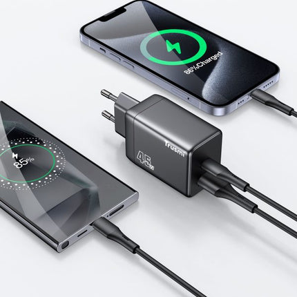 TRUSMI PD45W Mini GaN Fast Charger CH06-049 – USB-C + USB-A Ports – Compact Wall Adapter with 60W USB-C to USB-C Cable – High-Speed Charging for Laptops, Tablets & Smartphones – Black