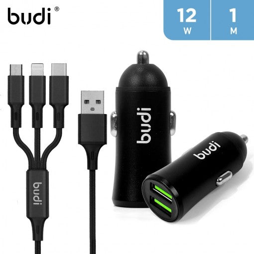 Budi Car Charger  3 in 1 + Dual USB Car Charger CC627T3B
