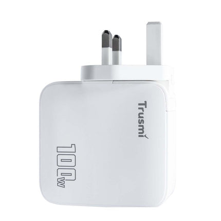 TRUSMI 100W PD Fast Charger, CH22-02 GaN 2 USB-C + 1 USB-A, UK Plug – White