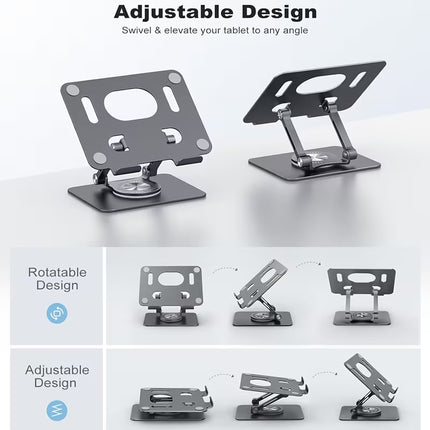 Tablet Stand with 360 Degree Rotating Base, Adjustable Tablet Stand, Compatible with iPad