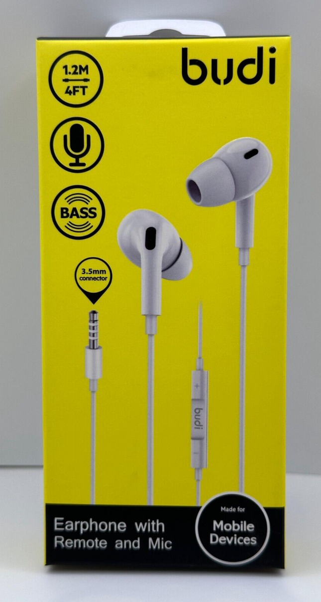Budi Earphone With Remote and Mic, Base, 3.5mm Connector, High Call Quality