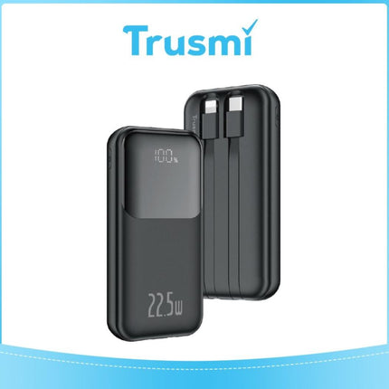 TRUSMI Ultra Mini 10000mAh Power Bank – 22.5W Fast Charging | Built-in Lightning & Type-C Cables | Digital Display