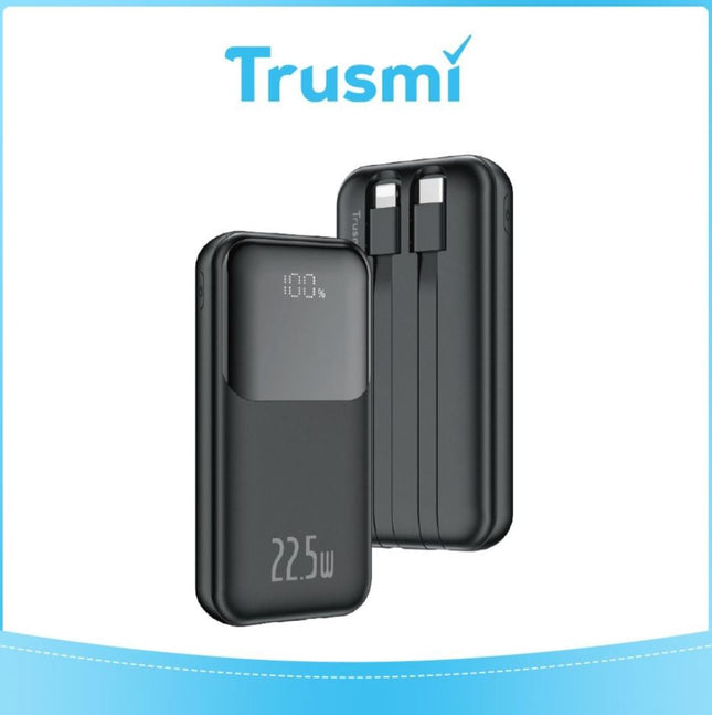 TRUSMI Ultra Mini 10000mAh Power Bank – 22.5W Fast Charging | Built-in Lightning & Type-C Cables | Digital Display