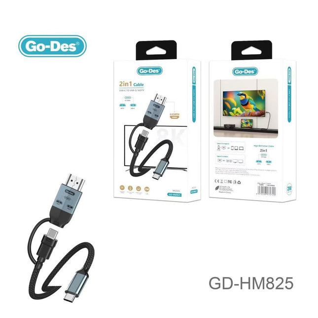 Go-Des 2 in 1 USB-C TO USB-C/HDTV GD-HM825 2M 8K Cable