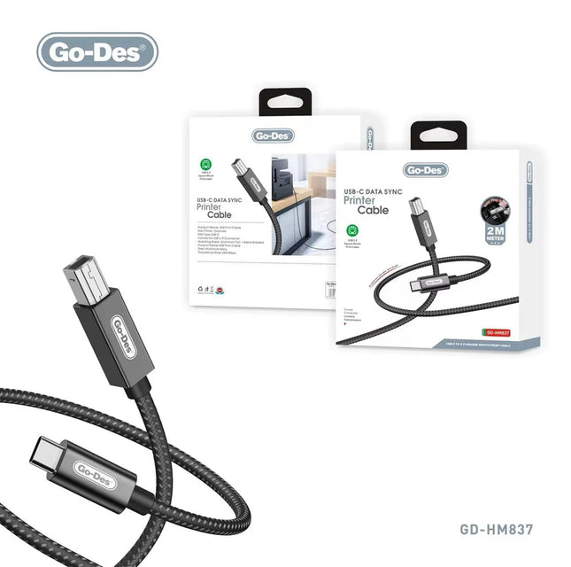 Go-Des 2M Printer Cable USB 2.0 Type C to Type B Cable GD-HM837 for Printer