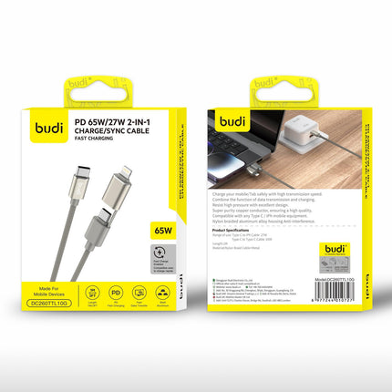 Budi PD65W / 27W 2in1  Charge/Sync Braided Cable DC260TTL10G