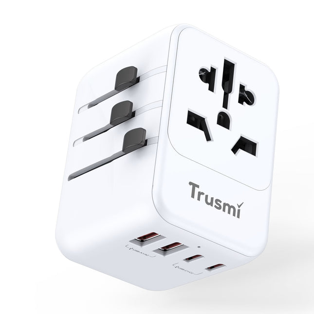 TRUSMI Univarsal Travel Adapter Charger 35W  – CH16-11 - 3C2A - USB-C + USB-A Fast Charging – UK/US/EU/AU Plugs – Compact & Portable Wall Adapter – White