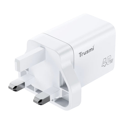 TRUSMI PD40W 2C GaN Fast Charger CH25-02 – USB-C Dual Port Quick Charge – US Plug – Compact & Portable – White