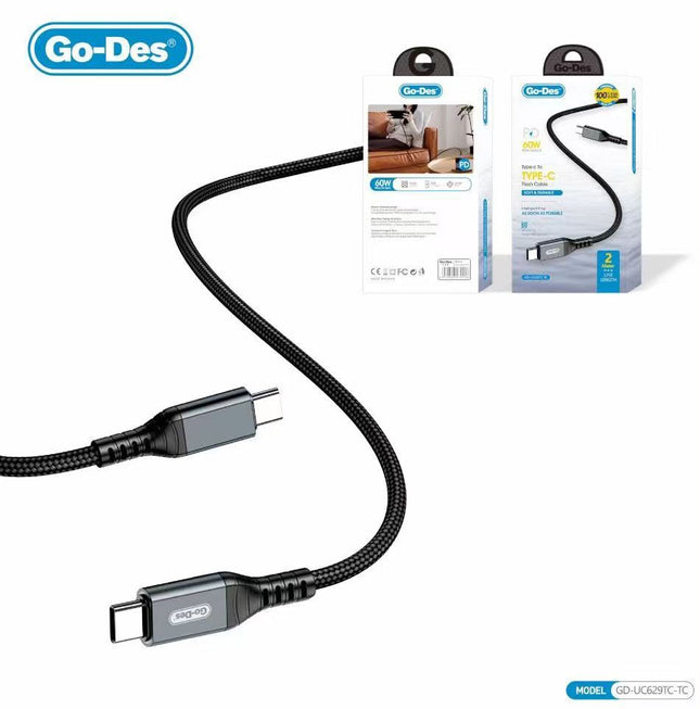 Go-Des GD-UC629TC-TC 60W Fast Charging 2M Braided Cable USB C to C