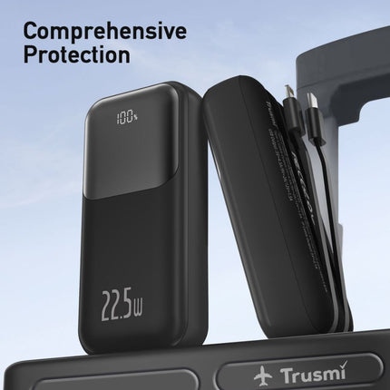 TRUSMI Ultra Mini 10000mAh Power Bank – 22.5W Fast Charging | Built-in Lightning & Type-C Cables | Digital Display
