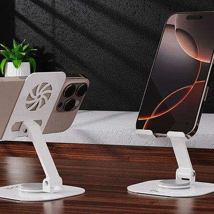 BUDI 360° Rotation Folding Metal Phone Holder Adjustable Stand for 4”–12.9” Devices Anti-Slip Silicone Base