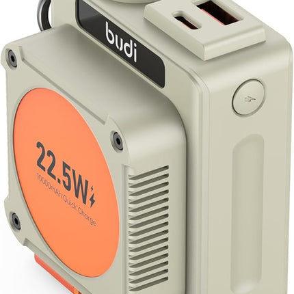 Budi PB815H 10000mAh 22.5W Power Bank with Built-in 56cm Retractable Type-C Cable – PD + QC3.0 Fast Charging