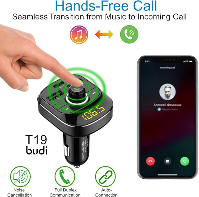Budi Bluetooth FM Transmitter with Quick Charge 3.0, 42W Total Output
