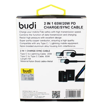 Budi 2-in-1 PD Fast Charging Cable 20W USB-C Data Sync Cable