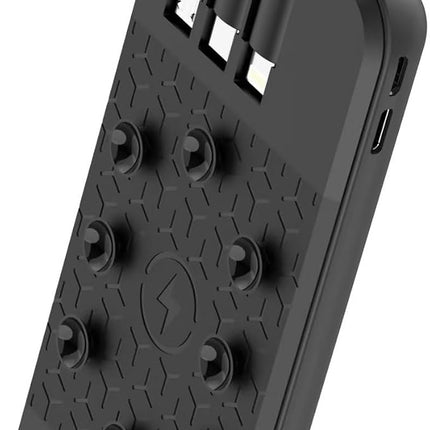 Budi 10000mAh Wireless Power Bank with 3 Built-in Cables, Dual Inputs, Suction Cups & Phone Stand