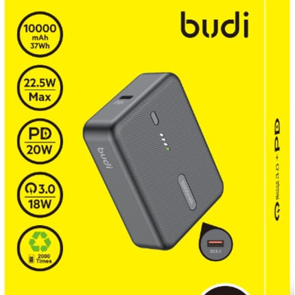 Budi 10000mAh Mini Power Bank – 20W PD + QC3.0 Fast Charging, Compact & Lightweight PB097B