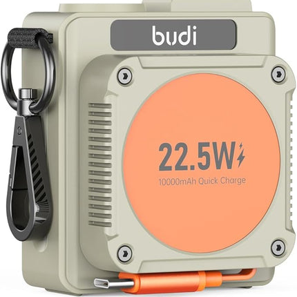 Budi PB815H 10000mAh 22.5W Power Bank with Built-in 56cm Retractable Type-C Cable – PD + QC3.0 Fast Charging