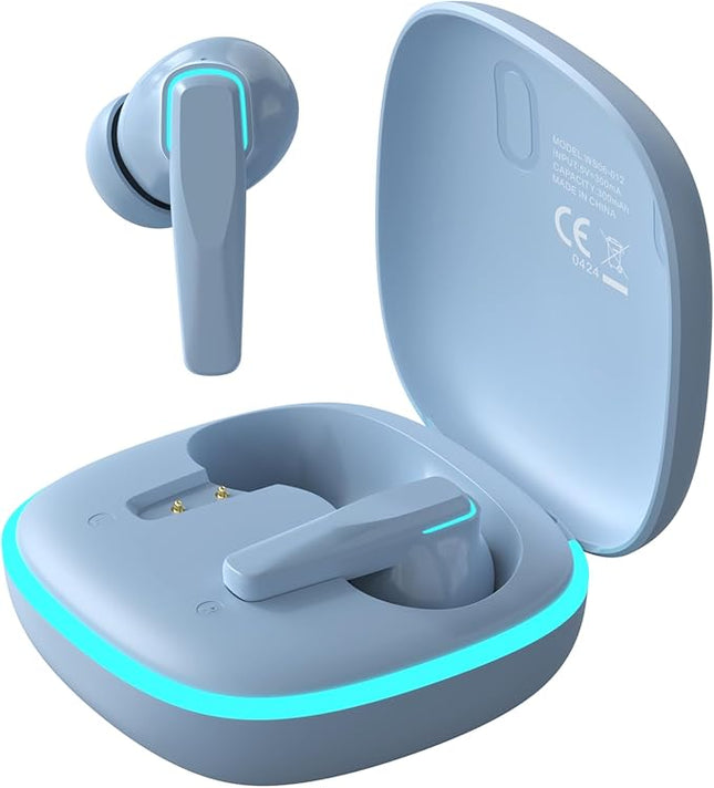 Trusmi WS06-012 | ENC True Wireless Earphones – Dual Mic, Bluetooth 5.3, 7H Playtime, Binaural Calls – Black & Tarnish Blue