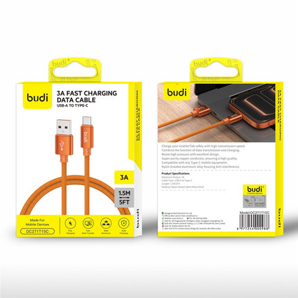 BUDI DC271T15C 1.5m 18W Fast Charging USB-A to USB-C Cable Braided Aluminum