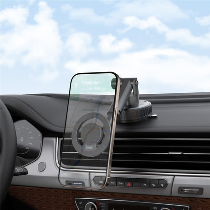 BUDI CM591B Adjustable Magnetic Phone Mount for Car 360 Degree Rotation Suction Cup Base Cellphone Holder