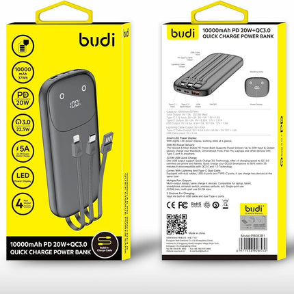 Budi Power Bank	10000mAh PD 20W+QC3.0 Quick Charge Power Bank