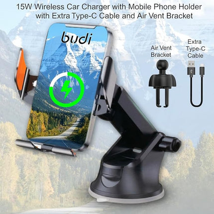 Budi 15W Wireless Car Charger Phone Holder CM550B