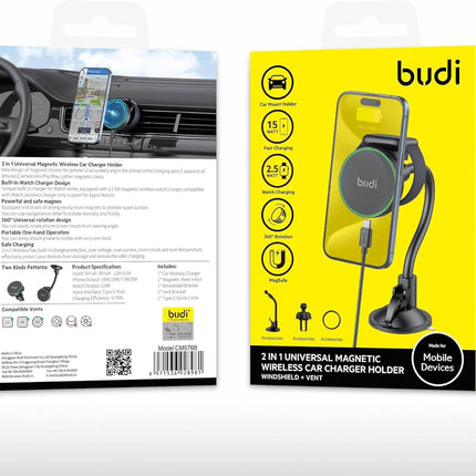 Budi 2 in 1 Universal Magnetic Wireless Car Charger Holder CM570B