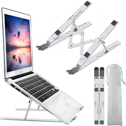 Aluminum Adjustable Laptop Stand – Portable Foldable Desk Riser for MacBook, HP, Lenovo, Dell & Tablets 10"-15.6" (Silver)