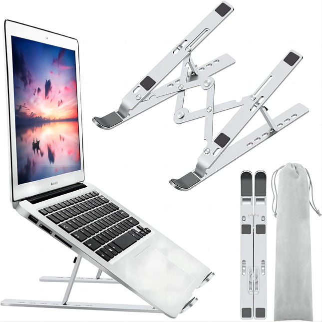 Aluminum Adjustable Laptop Stand – Portable Foldable Desk Riser for MacBook, HP, Lenovo, Dell & Tablets 10"-15.6" (Silver)