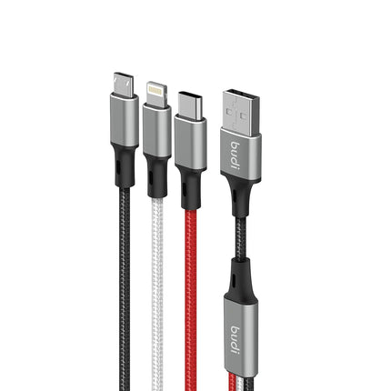 C, Micro USB, and Lightning Cables Fast Charging Braided 3in1 Braided Charging Cable with USB for Apple & Android Car Chargers, 1 Meter