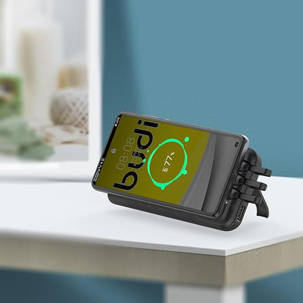 Budi 10000mAh Wireless Power Bank with 3 Built-in Cables, Dual Inputs, Suction Cups & Phone Stand