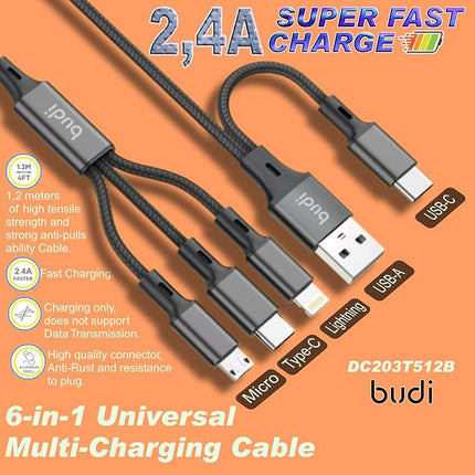 Budi Cable 6 in 1 Multi Charger Cable 1.2m DC203T512B